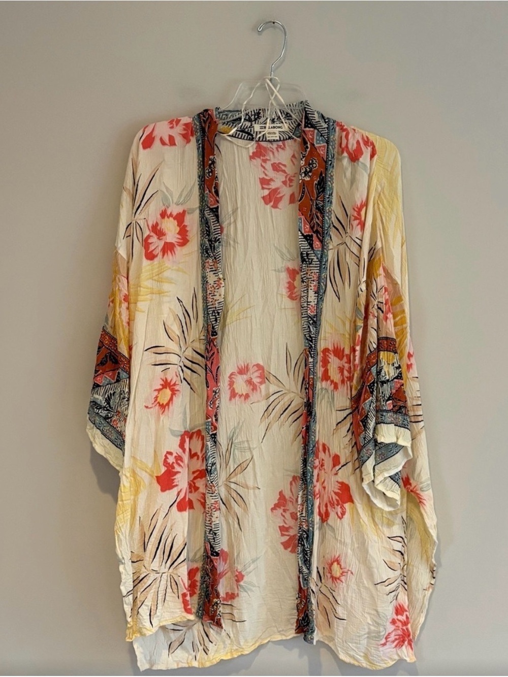 Billabong Tropical beautiful Kimono / Swim Coverup in Cream, Coral & Yellow